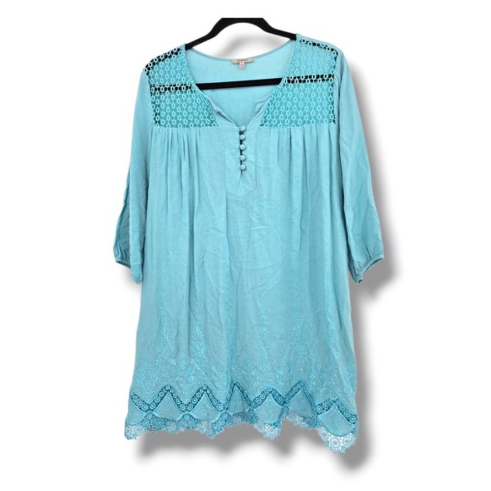 Jodifl Womens Dress Crochet Lace‎ Aqua Blue 3/4 Sleeve Casual Summer Large